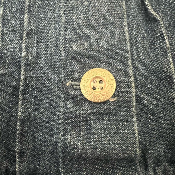 Premier International Denim Jumper Dress Xl W Embroidered Floral Bib Front Vtg - Picture 6 of 6